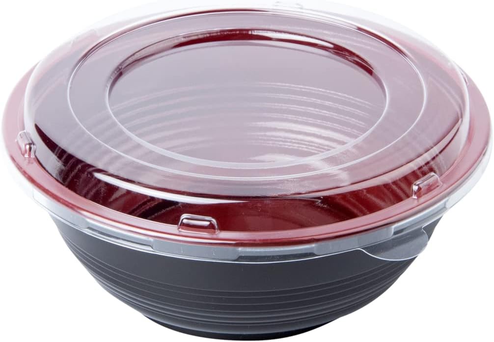 34 Ounce Food Containers, 200 Disposable Salad Bowls - Lids Included, Microwavable, Black And Red Plastic To Go Bowls, Asian Inspired, Perfect For Picnics, Or Take Outs - Restaurantware