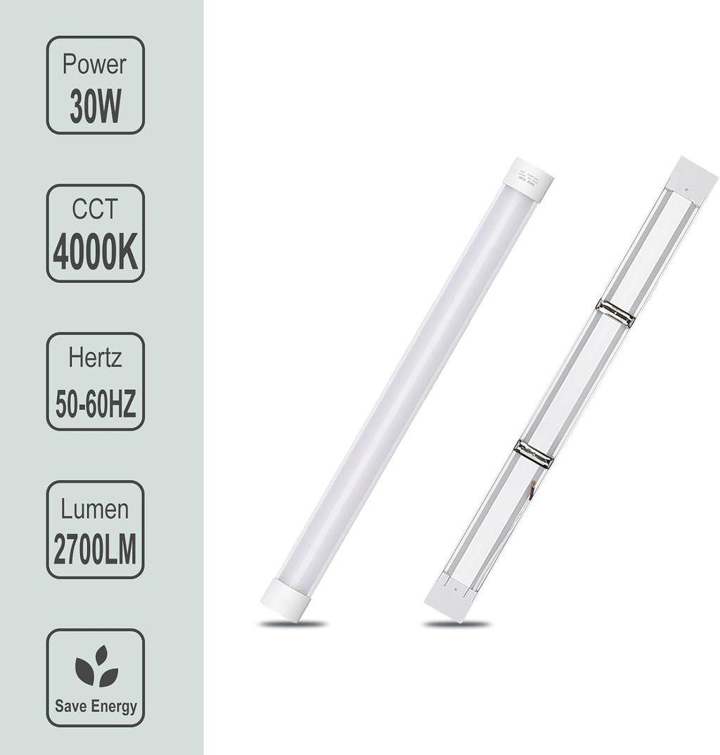 8 Pack 3FT Ultra-Thin LED Batten Light, 30W Day Light 4000K IP20 Ceiling Mounted Fixture for Garage, Shop, Hallway, Office, Market