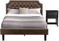 East West Furniture GB25Q-1VL06 2-Piece Granbury Queen Bedroom Set with Button Tufted Platform Bed and 1 Wire brushed Black End Tables - Dark Brown faux Leather with Black Texture and Black Legs