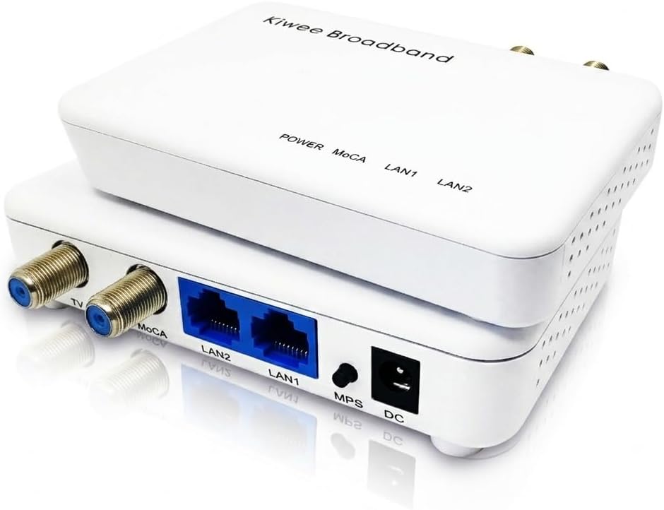 Kiwee Broadband MoCA 2.5 Adapter with Dual 2.5GbE Ports (2-Pack) | High-Speed Ethernet Over Coaxial | 2.5Gbps Wired LAN for Streaming, Gaming, Mesh WiFi | Includes Coax & Ethernet Cables | KB-M3-02