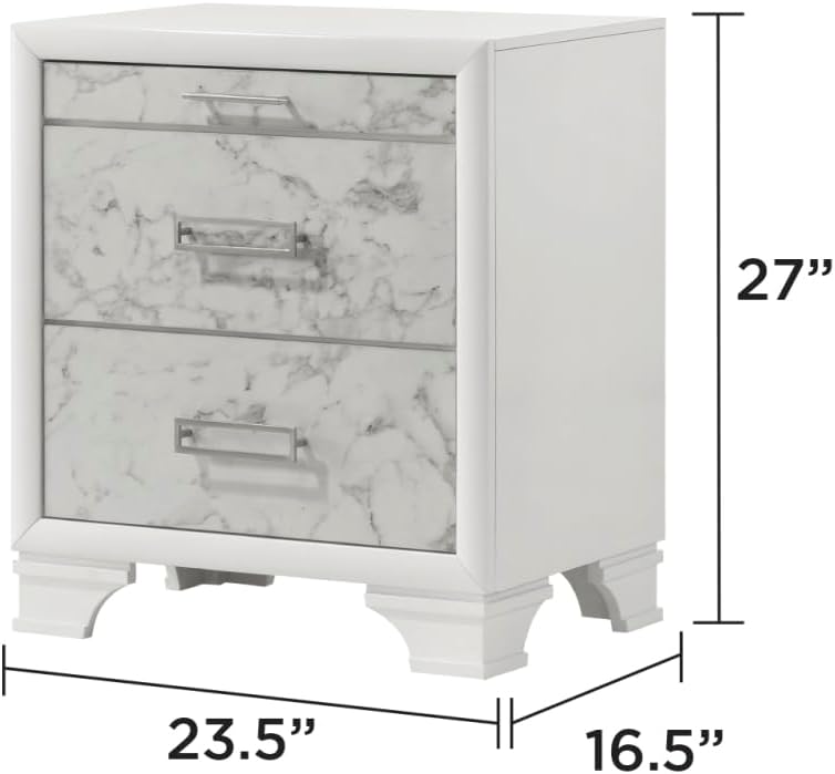 Soul Modern Style Full 5PC Bedroom Set - White Wood - Built-in Lighting & USB-C Ports - Elegant Finish