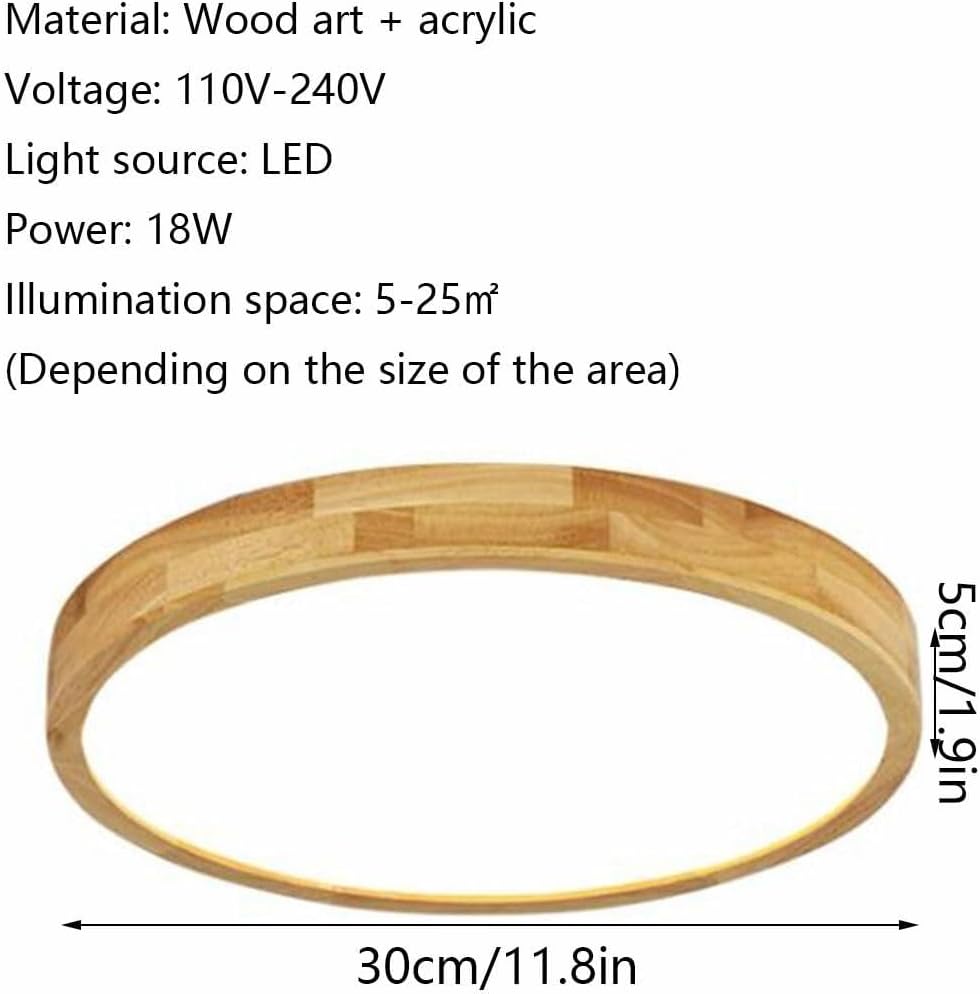 Wooden LED Flat Ceiling Lamp Ultra-Thin Atmosphere Lighting Ceiling Light Elegant Circular Panel Ceiling Light Fixture for Living Room Bedroom Dining Room Kitchen Study Room Corridor(30cm)