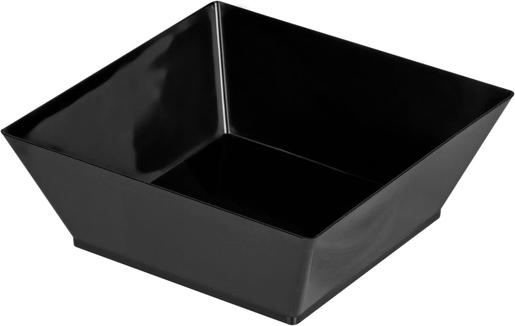 Restaurantware 10 Ounce Square Bowls 100 Disposable Serving Bowls - Heavy-Duty Premium Black Plastic Salad Bowls For Parties Catering Or Buffets Serve Desserts Chips Popcorn Or Candies