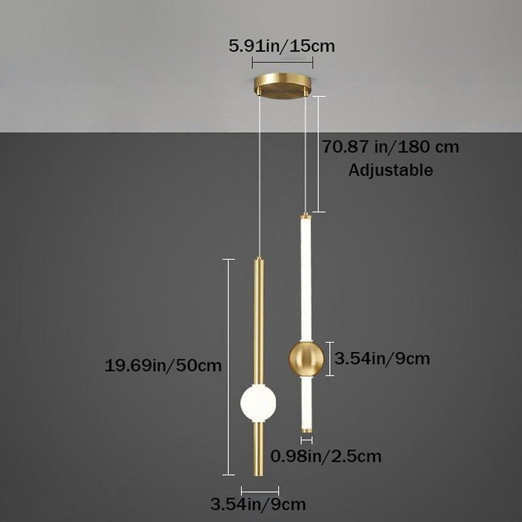 Gold LED Pendant Light Fixture, Remote Dimmable Adjustable Height Cylindrical Modern Minimalist Hanging Lamp with Gold Finish, for Kitchen Island, Dining Room, Living Room, Bedroom,Hotel