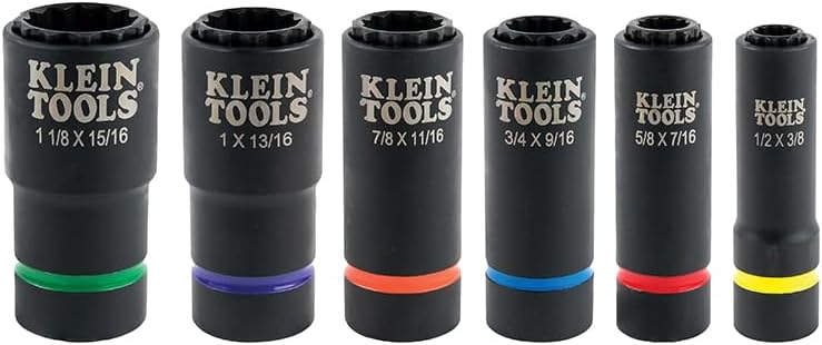 Klein Tools 66010 2-in-1 SAE Impact Socket Set, 6-Piece Tool Set with 12-Point Deep Sockets with 1/2-Inch Drive, Includes Tool Case