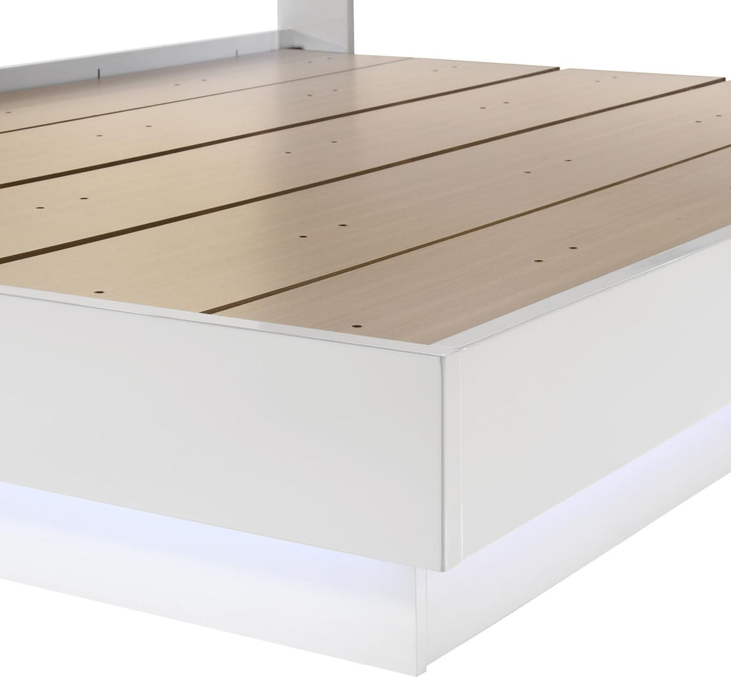 HomeStock Platform Bed with Lighting - Modern Bedroom Furniture White/Queen