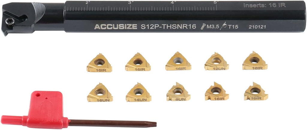 Accusize Industrial Tools 3/4'' Shank Indexable Thread Tool Set, 12Pcs Un Internal Thread Right, 0028-0284