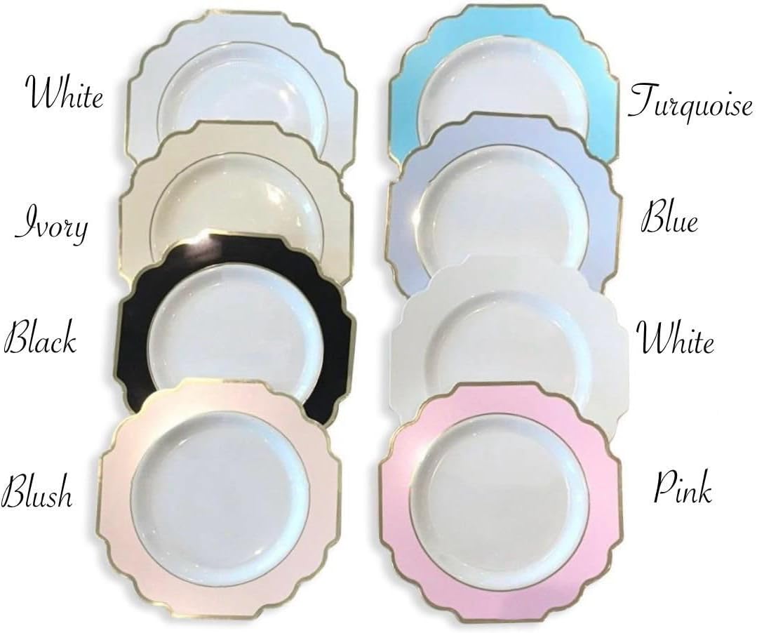 ' OCCASIONS ' 120 Plates Pack, Heavyweight Disposable Wedding Party Plastic Plates (10.5'' Dinner Plate,Imperial in Ivory & Gold)