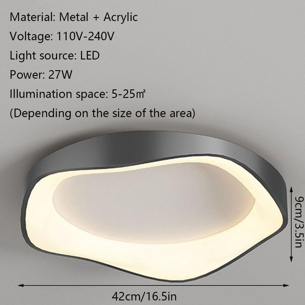 Three-Color Dimming Ceiling Light Side Emitting Design Lighting Ceiling Lamp Creative Modern Minimalist Flat Ceiling Light Fixture for Living Room Bedroom Dining Room Study Room(A Gray,42cm)