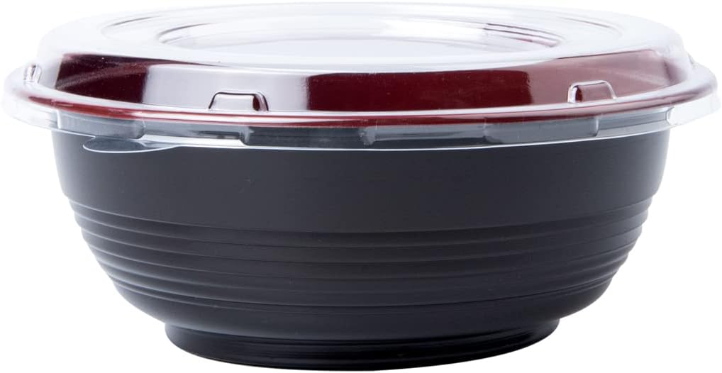 34 Ounce Food Containers, 200 Disposable Salad Bowls - Lids Included, Microwavable, Black And Red Plastic To Go Bowls, Asian Inspired, Perfect For Picnics, Or Take Outs - Restaurantware