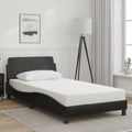 Modern Twin Bed Frame with Headboard in Black Faux Leather, Engineered Wood and Metal Construction, Featuring Hidden Storage Compartment for Organization and Durable Sleek