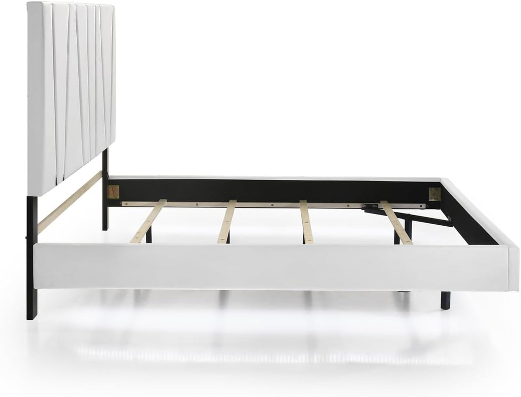 HomeStock Platform Bed - White Finish - Modern Bedroom Furniture Queen