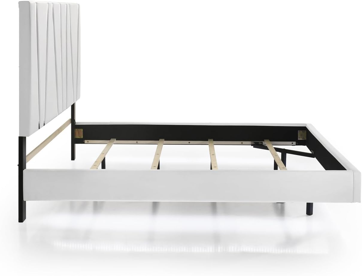HomeStock Platform Bed - White Finish - Modern Bedroom Furniture Queen