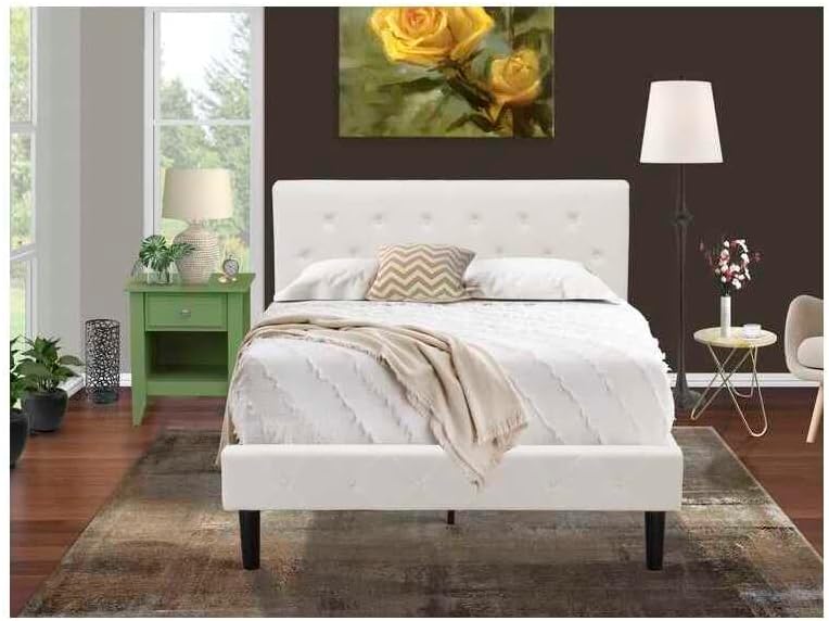 HomeStock Rustic Recluse 2 Piece Bedroom Set - Size Button Tufted Bed - Velvet Upholstered Headboard and A Nightstand Full/Clover Green/White