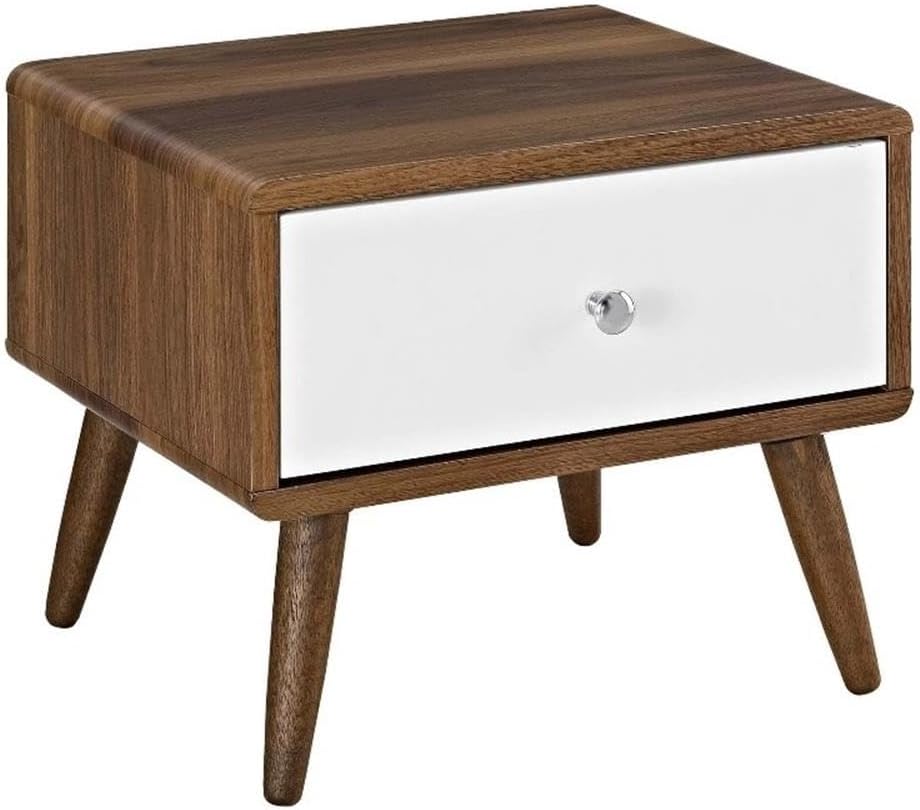 Pemberly Row Set of 2 Full Bed in Atomic Red and Nightstand in Walnut/White