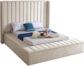 Meridian Furniture Kiki Collection Modern | Contemporary Velvet Upholsterd Bed with Channel Tufting, Siderails and Footboard Storage Compartments, Full, Cream
