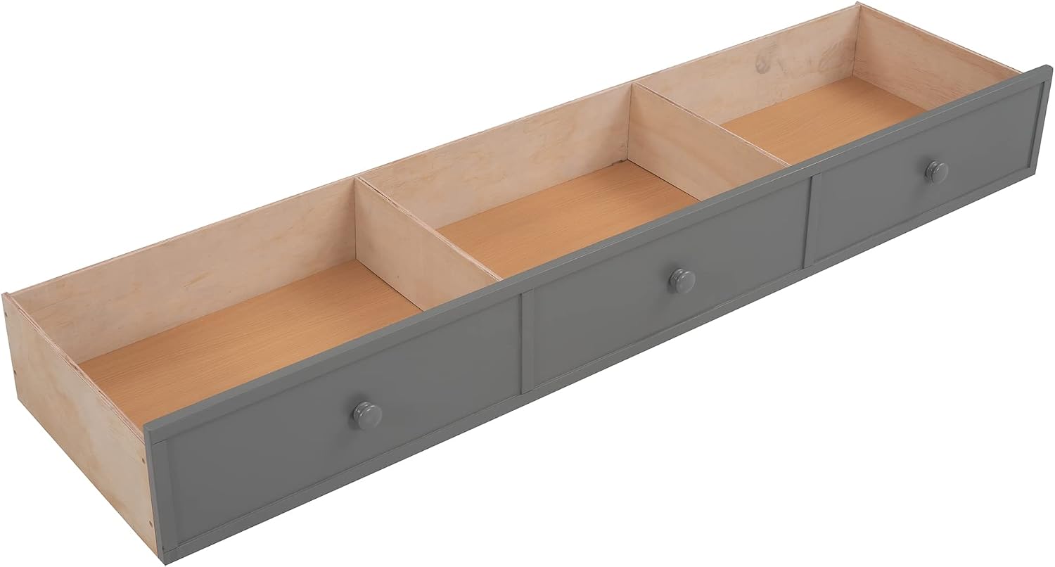 Merax Twin Over Twin Stairway Bunk Bed with 3 Storage Drawers and Staircase, Solid Wood Storage Bunk Bed Frame with Guardrail, Can be Separated into 2 Beds, Grey
