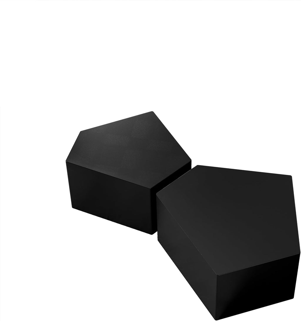 Irregular Nesting Coffee Table Set of 2, Modern Pentagon Side Table Set, 2 Piece Nesting End Table Accent Tables Coffee Table for Living Room Bedroom Apartment - Black