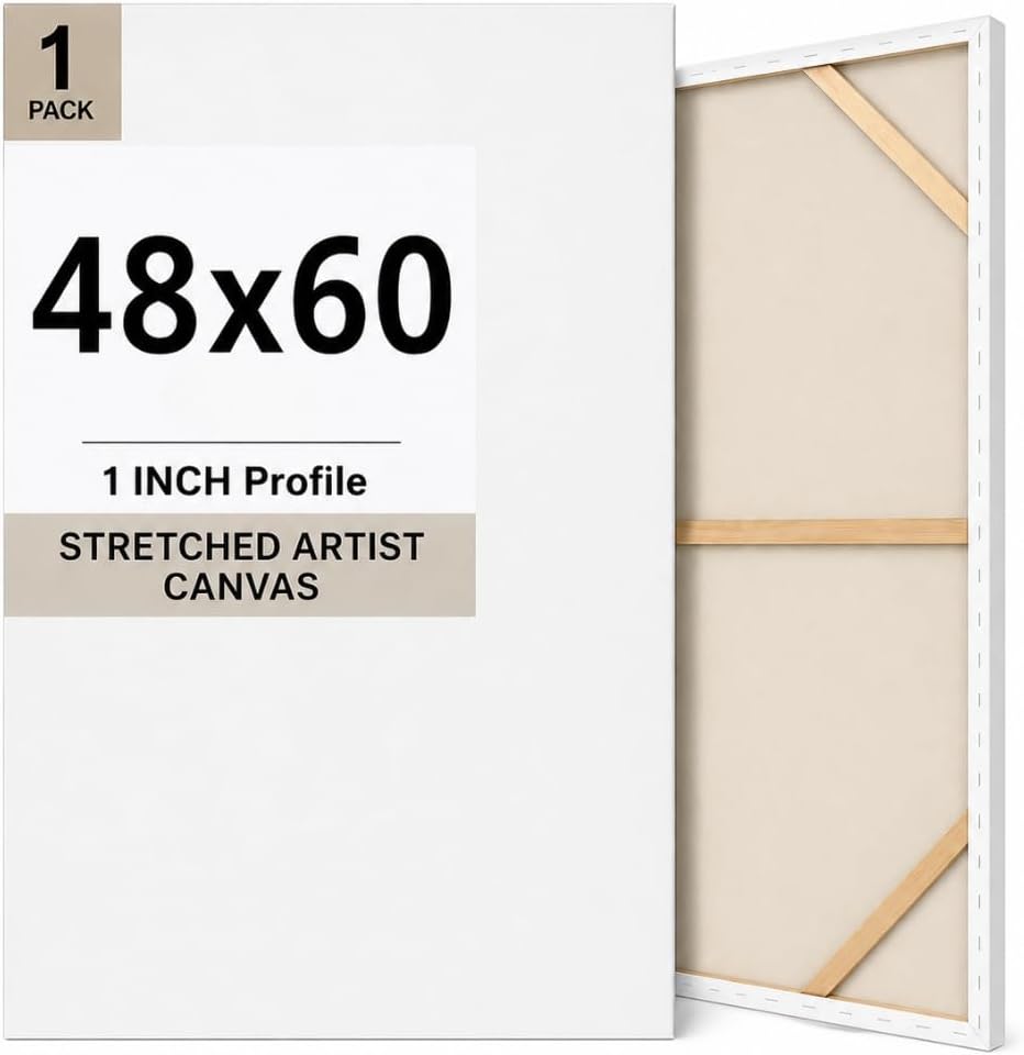 Premium Canvas for Painting - 36x48-32x46-32x50-32x54 Inch - 1 inch Thick - Backboard -Acrylic, Oil, Watercolor Art - XL - Extra Large - Professional Artist Quality White Blank (48x60)