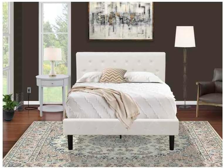 HomeStock Gothic Grandeur 2 Piece Bedroom Set - Button Tufted Bed Frame - Velvet Fabric Upholstered Headboard and A Nightstand Full/Urban Gray/White