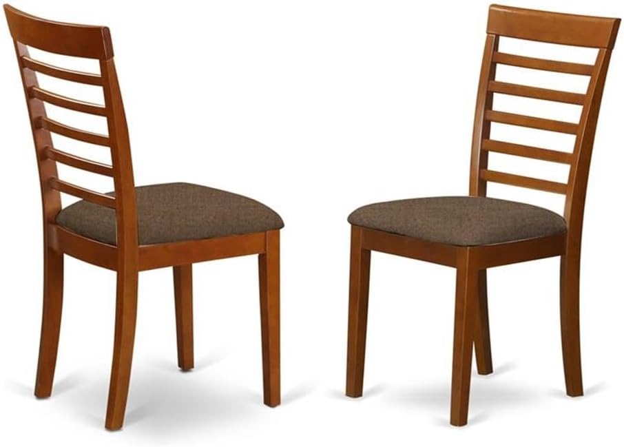 East West Furniture MLC-SBR-C Milan Dining Chairs - Linen Fabric Upholstered Wood Chairs, Set of 2, Saddle Brown