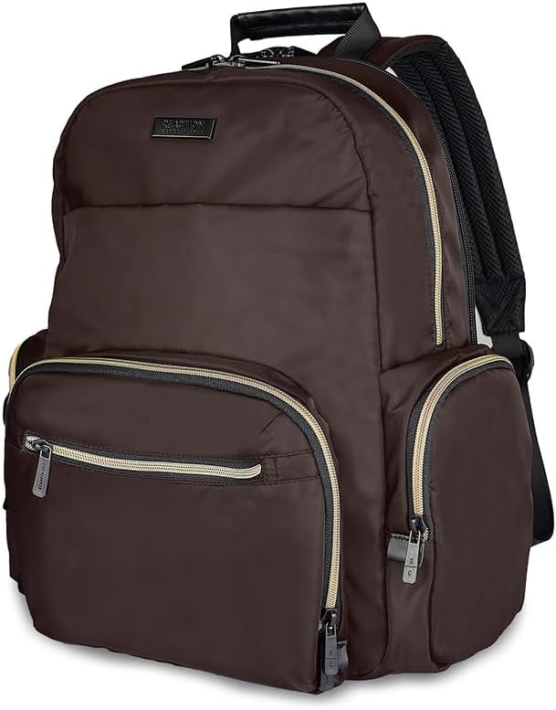 Kenneth Cole REACTION Madison Square Lightweight Hardside Chevron Expandable Spinner Luggage, Chocolate Brown, 2-Piece (20' Carry On + Sophie Backpack)