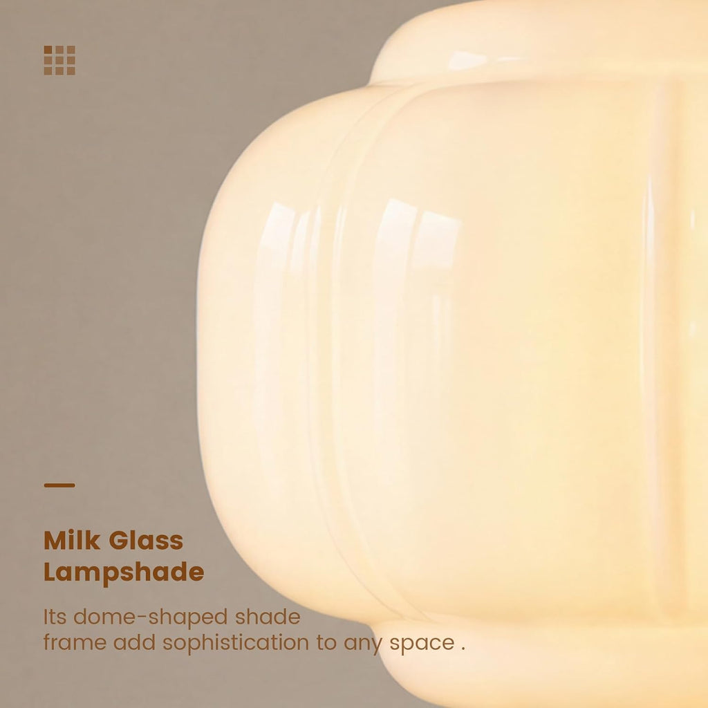 Milk Glass Ceiling Light Fixture - Antique Brass Semi Flush Mount Pendant Light for Kitchen, Hallway, and Bedroom 15 inch (White 15 inch)