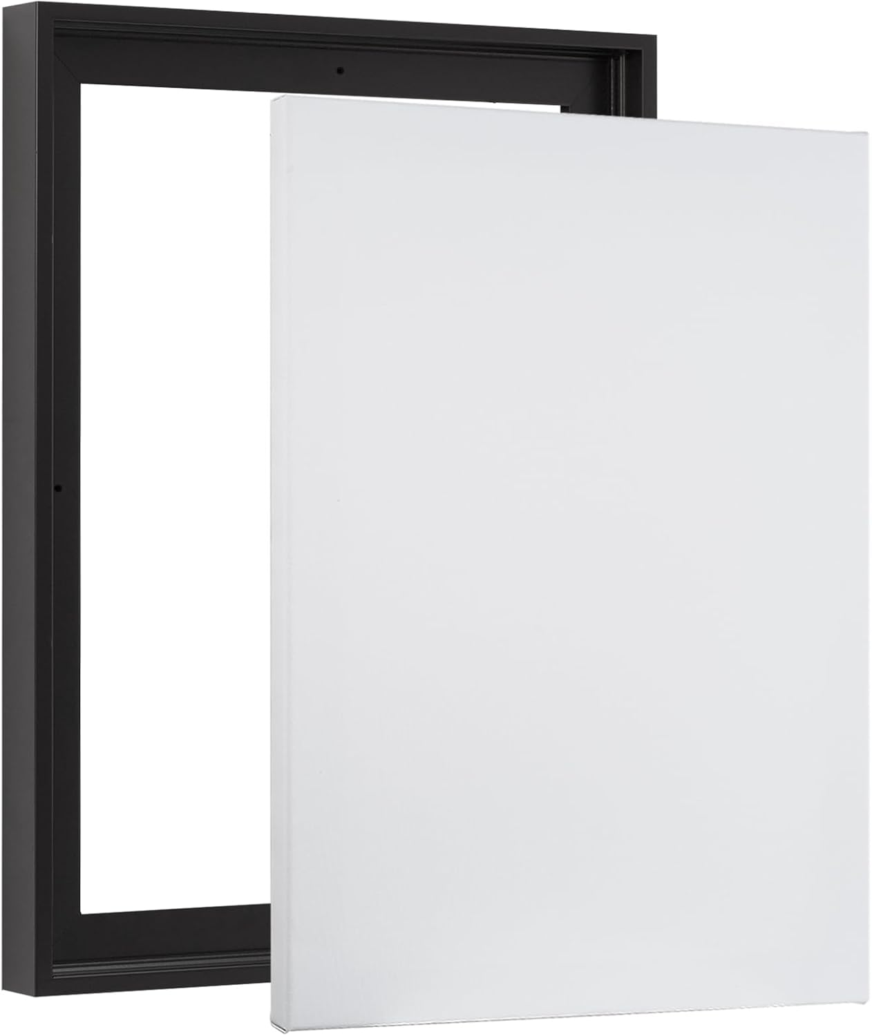Combo Pack: Floater Frame + 24x40 inch Stretched Canvas for Painting, 1-3/8' Thick Frame + 3/4' Deep Stretched Canvas with 12 oz Primed 100% Cotton Canvas Fabric (Black, 24 x 40 inch)