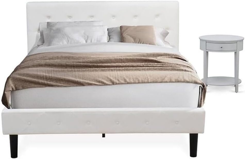 HomeStock Gothic Grandeur 2 Piece Bedroom Set - Button Tufted Bed Frame - Velvet Fabric Upholstered Headboard and A Nightstand Queen/Urban Gray/White