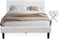 HomeStock African Artistry 2 Piece Bedroom Set - Button Tufted Platform Bed Frame - Velvet Fabric Upholstered Headboard and A Nightstand Queen/Linen White/White