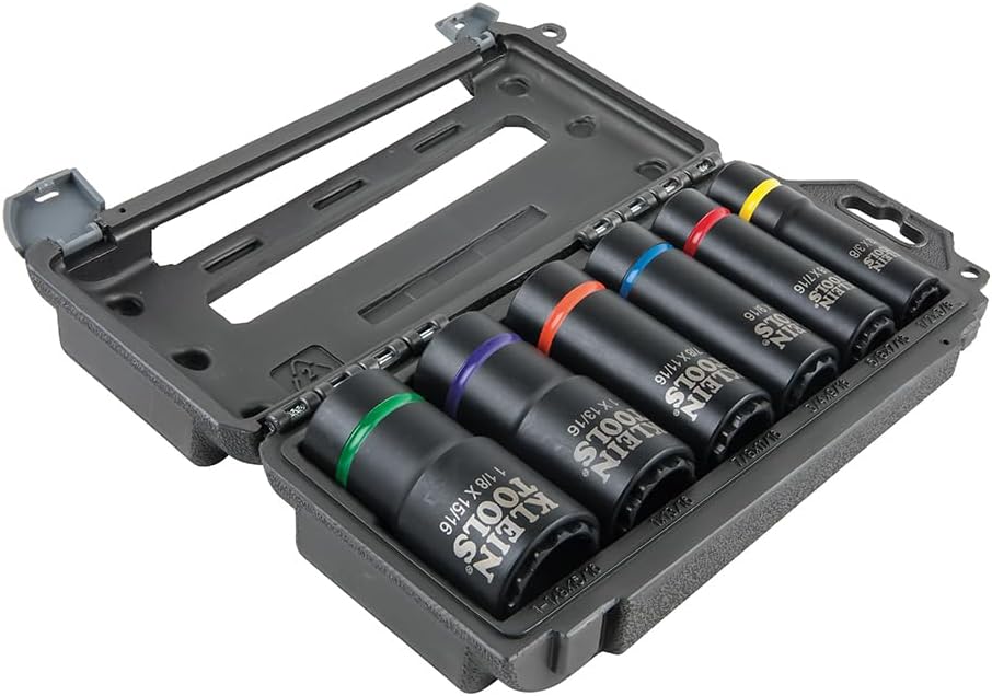 Klein Tools 66010 2-in-1 SAE Impact Socket Set, 6-Piece Tool Set with 12-Point Deep Sockets with 1/2-Inch Drive, Includes Tool Case