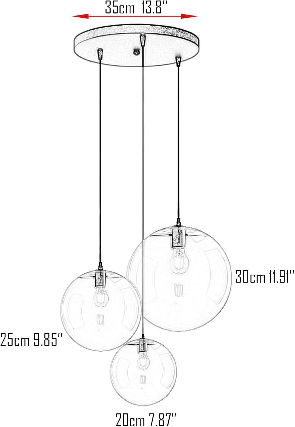3-Light Multi Pendant Light Fixture Modern Pendant Lighting Chandelier Lamp for Living Room Bedroom Farmhouse (Black)