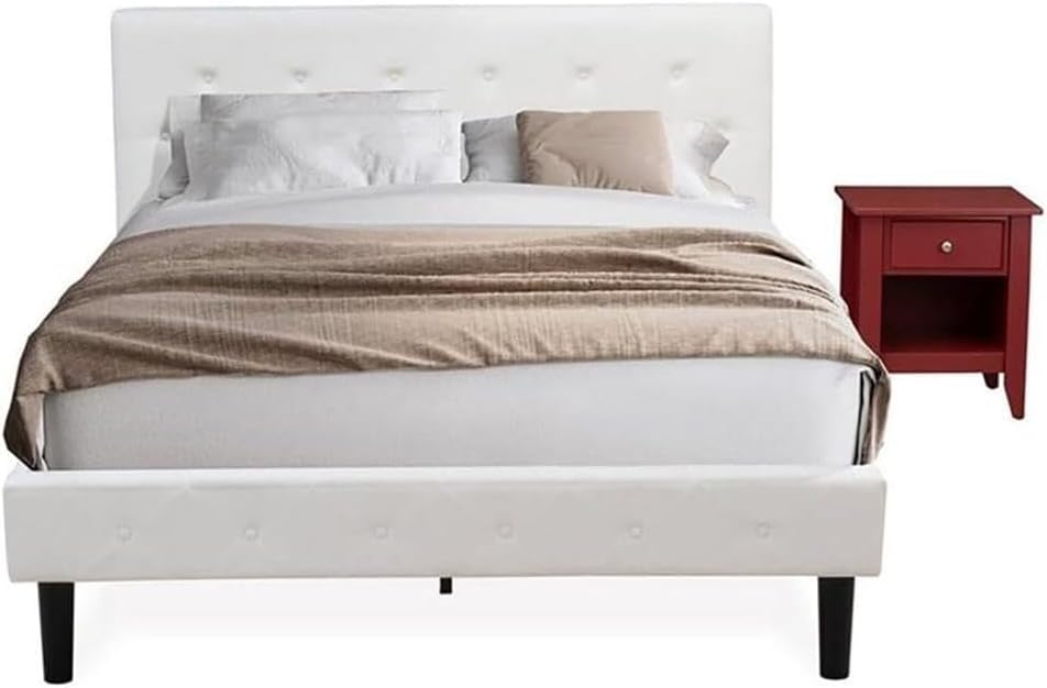 HomeStock Rustic Recluse 2 Piece Bedroom Set - Size Button Tufted Bed - Velvet Upholstered Headboard and A Nightstand Queen/Burgundy/White