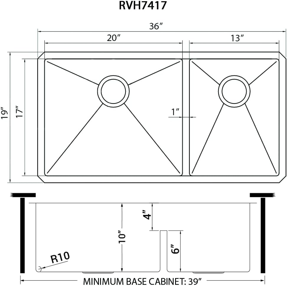Ruvati 36-inch Low-Divide Undermount kitchen Sink - 60/40 Double Bowl kitchen Sink - 16 Gauge Stainless Steel Kitchen Sink with Brushed Finish, Easy-to-Clean, Undermount Sink - RVH7417