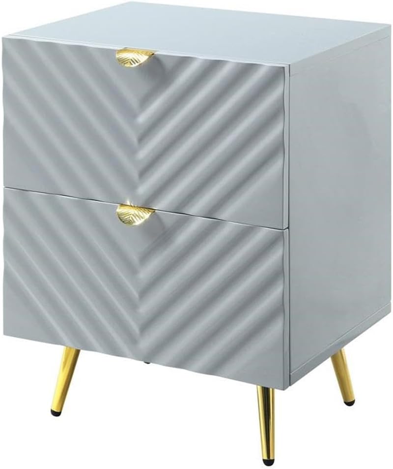 Acme Furniture Finish Nightstand with 2 Drawers, Gray High Gloss