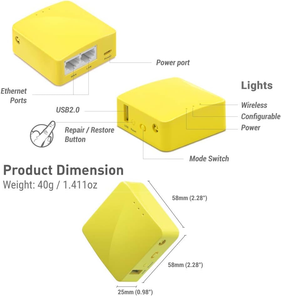 GL.iNet GL-BE9300(Flint 3) Tri-Band WiFi 7 Router & GL.iNet GL-MT300N-V2 (Mango) Portable Mini Travel Router