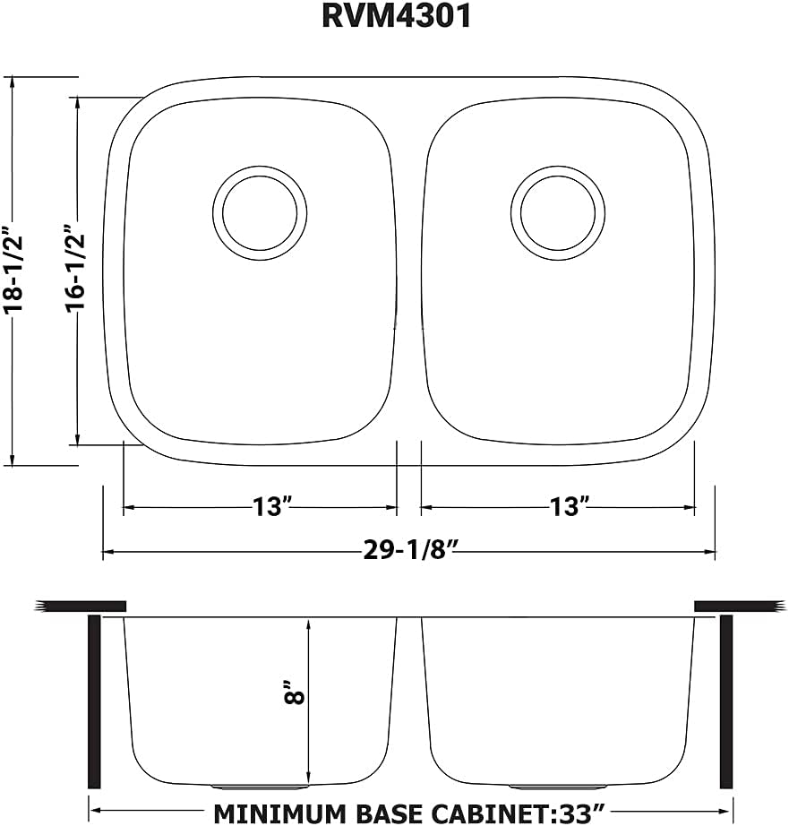 Ruvati 29-inch Undermount Kitchen Sink – 50/50 Double Bowl Kitchen Sink, 16 Gauge T-304 Stainless Steel Sinks, Deep Basin Sinks, Brushed Finish – RVM4301