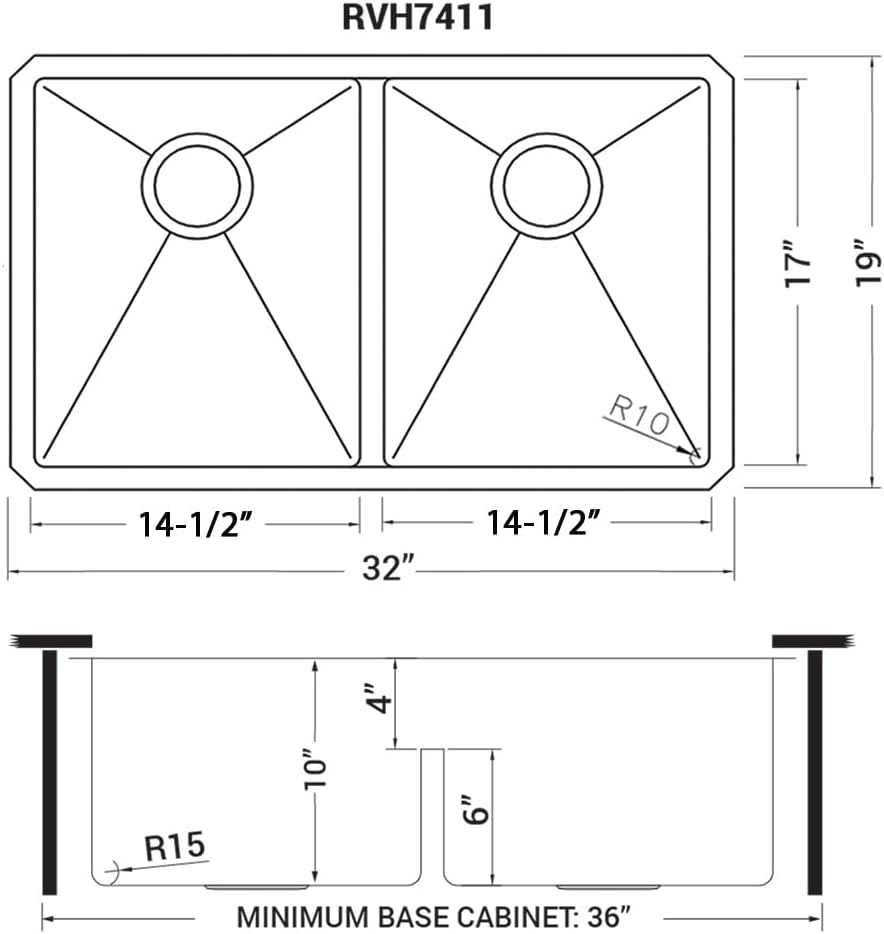 Ruvati 32-inch Low-Divide Undermount Tight Radius 50/50 Double Bowl 16 Gauge Stainless Steel Kitchen Sink - RVH7411