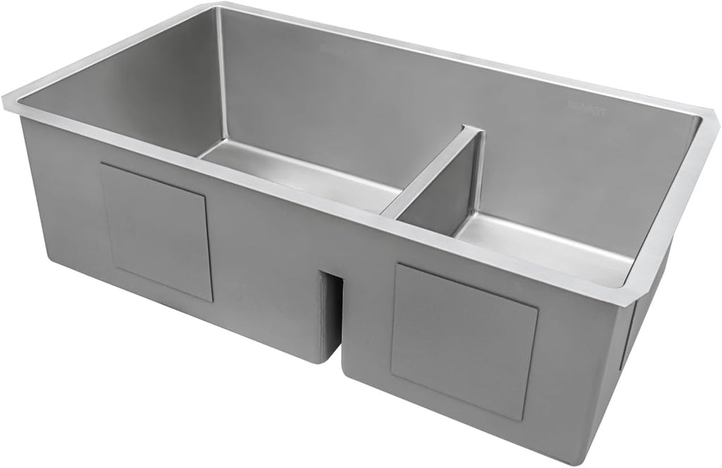 Ruvati 30-inch Low-Divide Rounded Corners Undermount Kitchen Sink - 60/40 Double Bowl Kitchen Sinks - 16 Gauge Stainless Steel Kitchen sink with Brushed Finish hides scratches - RVH7357