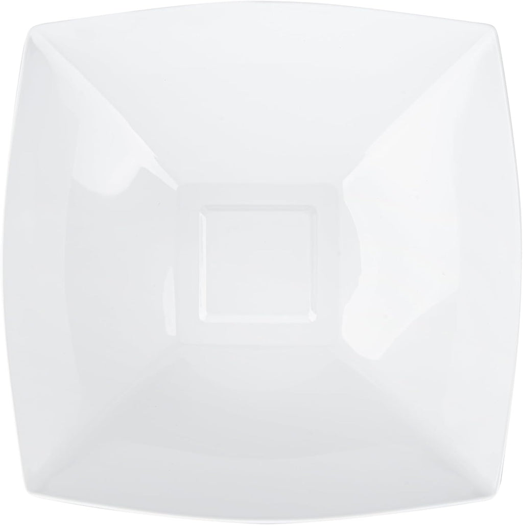 Restaurantware Moderna 64 Ounce Fancy Plastic Bowls 100 Square Disposable Salad Bowls - Durable Heavy-duty White Plastic Bowls For Warm And Cold Foods