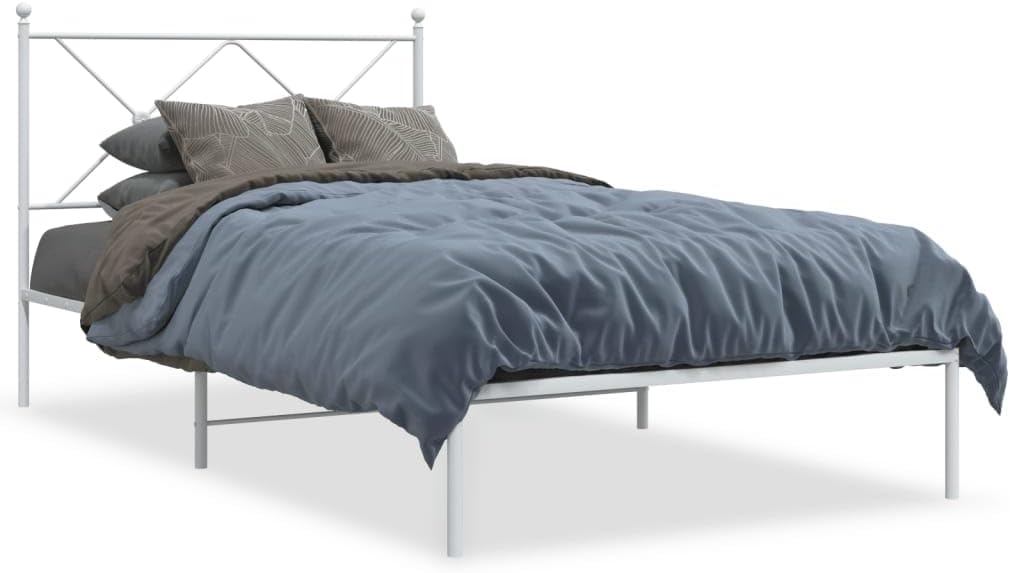 Metal Bed Frame with Headboard White 39.4'x78.7' Steel Platform Bed Frame with Underbed Storage for Bedroom, Guest Room, Dorm