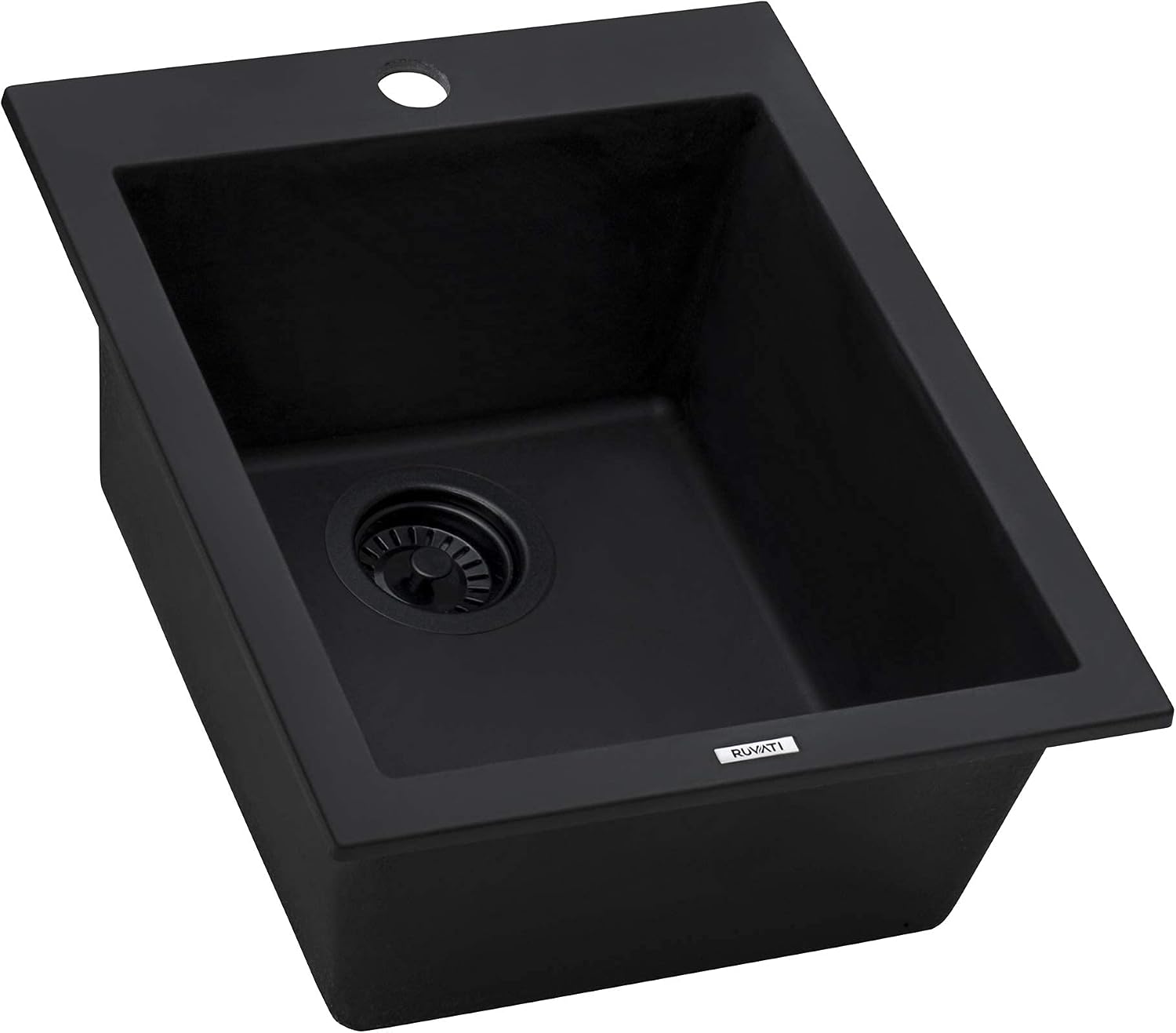 Ruvati 16 x 20 inch epiGranite Drop-in Topmount Granite Composite Quartz Single Bowl Wet Bar Prep Sink - Midnight Black - RVG1016BK