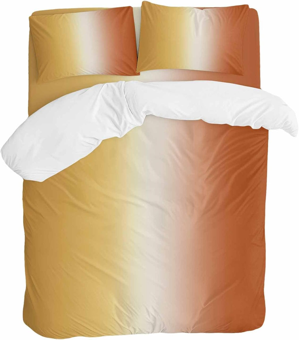 Gradient Yellow Orange Duvet Cover Set Queen Size 4 Pieces Modern Abstract Minimalist Ocean Beach Bedding Set with Zipper Closure, 1 Comforter Cover 92x106 Inches 1 Flat Sheet & 2 Pillow Cases