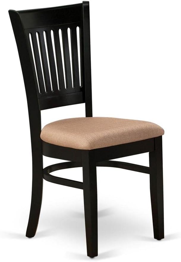 East West Furniture VAC-BLK-C Vancouver Dining Chairs - Linen Fabric Upholstered Wood Chairs, Set of 2, Black