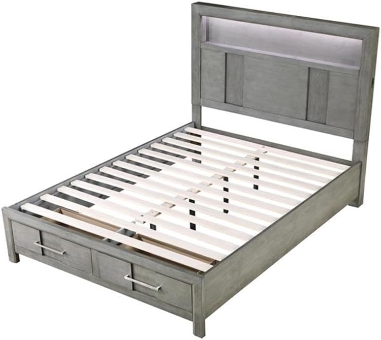 Full 5PC Modern Style Storage Bedroom Set Made with Wood in Gray