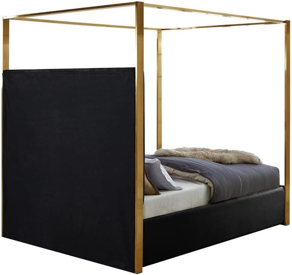 Meridian Furniture JonesBlack-K Jones Collection Modern | Contemporary Upholstered King Bed, Black Velvet, Channel Tufting, Brushed Brass Frame, 82.5' W x 86.5' D x 79' H, Black, King