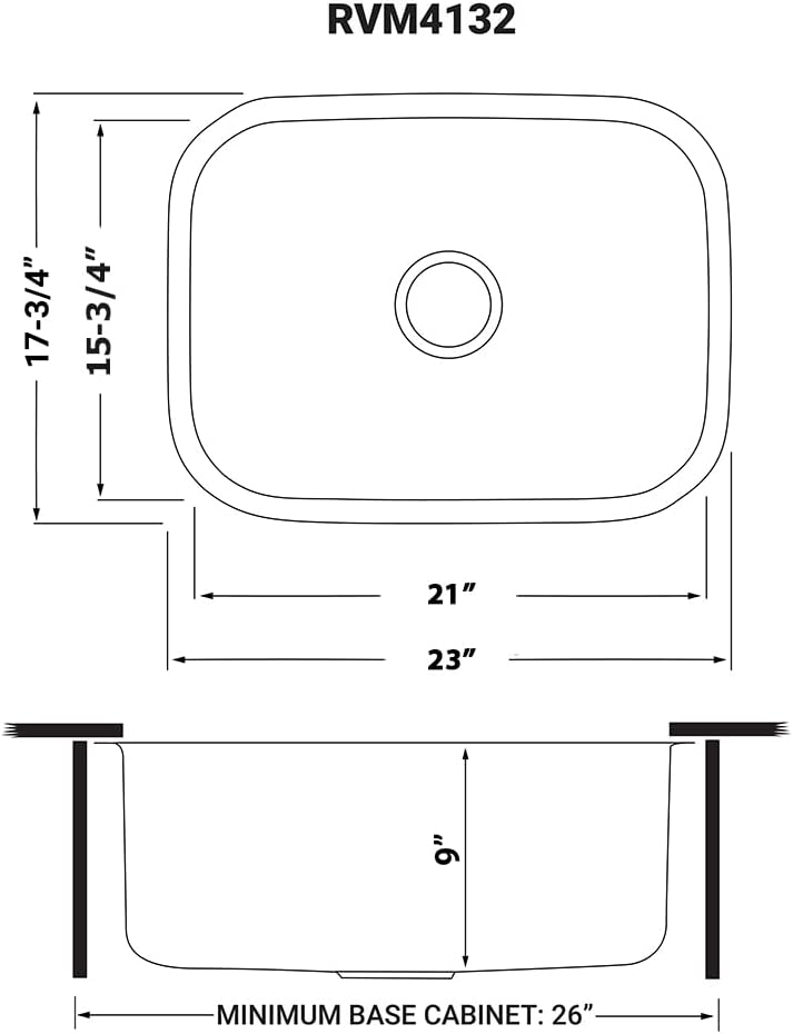 Ruvati 24' Inch RVM4132 Undermount Kitchen Sink - 16 Gauge Stainless Steel Kitchen Sink Single Bowl with Brushed Finish hides scratches, Easy-to-Clean Undermount Sinks