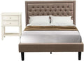 East West Furniture KD16F-1VL0C 2 Piece Wood Bedroom Set-1 Full Bed Dark Khaki Linen Fabric Padded and Button Tufted Headboard with 1 Night Stands-Wire Brushed Butter Cream Finish Nightstand