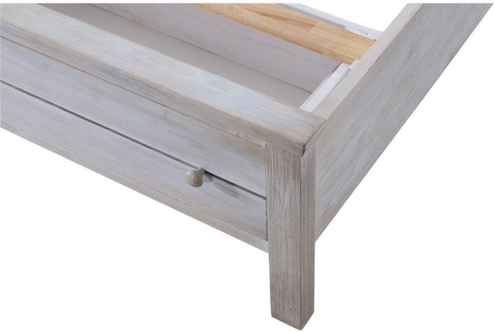 Pemberly Row Solid Wood Queen Storage Bed, Distressed Grey White Finish, Durable Constructed Spruce Frame, Rustic Transitional Design, Bedroom Furniture with Storage Footboard