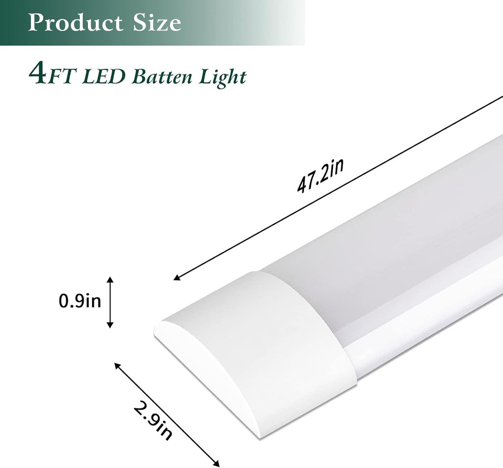 8 Packs 4FT LED Batten Light, Ultra-Thin Slim Ceiling Surface Mounted Light, 40W, 4000K, IP20, LED Ceiling Lamp for Garage, Shop, Hallway, Office, Market